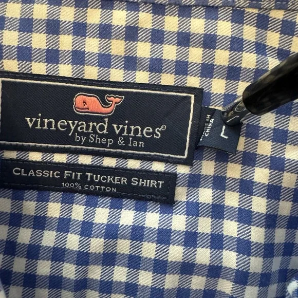 Vineyard Vines Men Large Blue White Plaid Long Sleeve Classic Fit Tucker Shirt - Picture 6 of 10